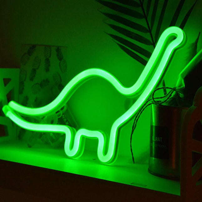 Zielona neonowa lampka nocna dinozaur