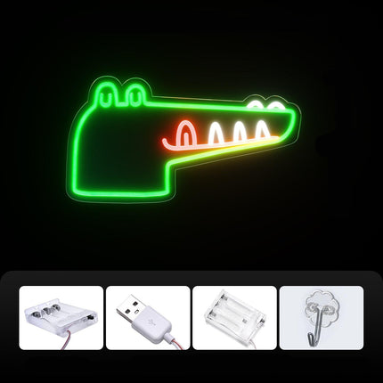 Neon LED na ścianę głowa krokodyla