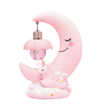 Różowa lampka 3D jednorożec i księżyc