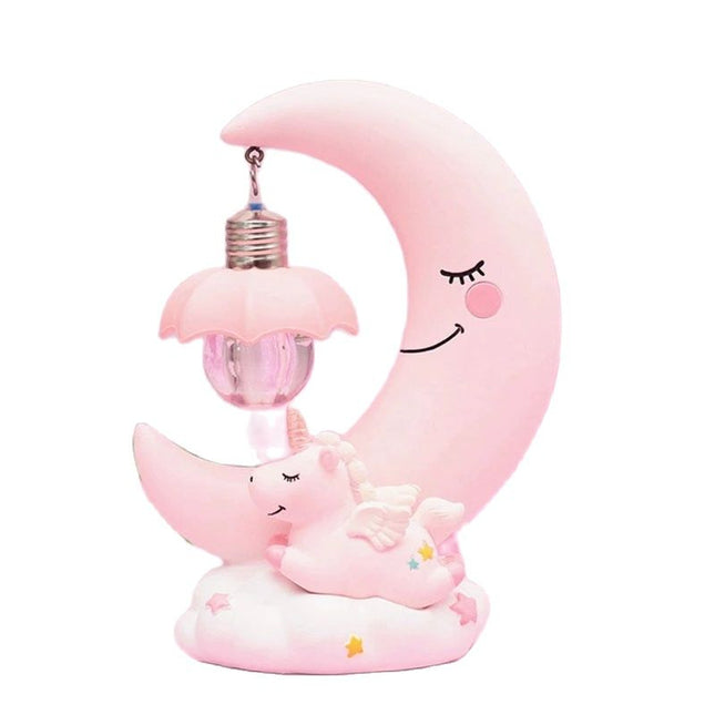 Różowa lampka 3D jednorożec i księżyc