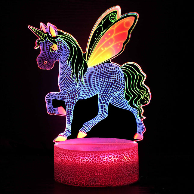 Kolorowa lampka nocna 3D jednorożec skrzydła