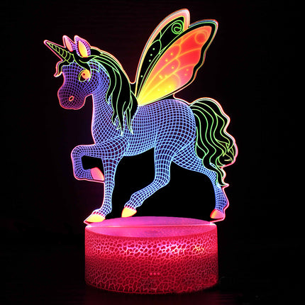 Kolorowa lampka nocna 3D jednorożec skrzydła