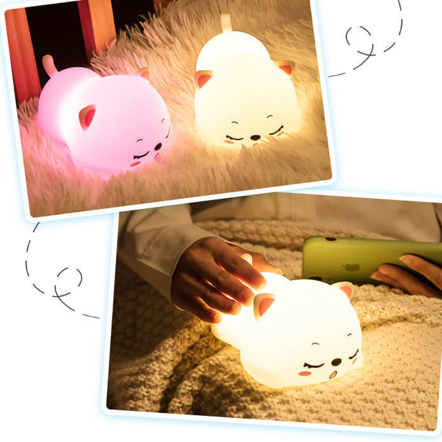 Lampka nocna kotek kawaii zmieniająca kolory