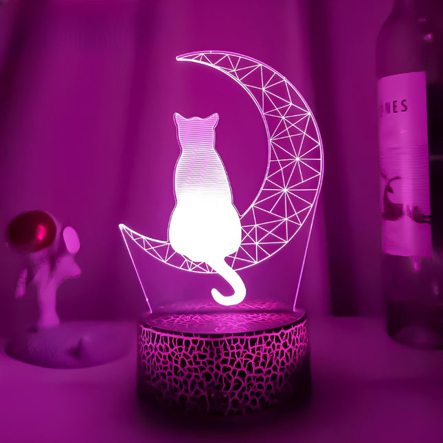 Akrylowa lampka nocna kot na księżycu