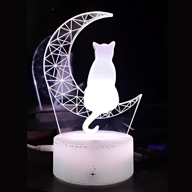 Akrylowa lampka nocna kot na księżycu