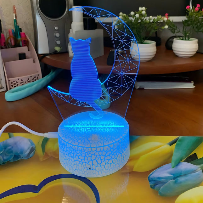 Akrylowa lampka nocna kot na księżycu