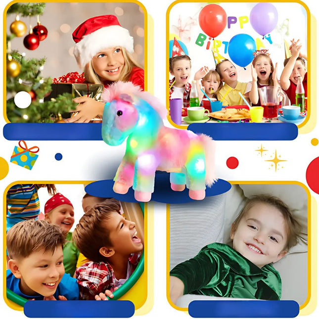 Wielokolorowa świecąca pluszowa maskotka koń