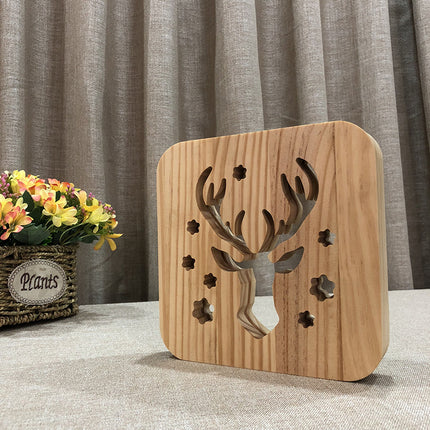 Drewniana lampka nocna LED jeleń USB