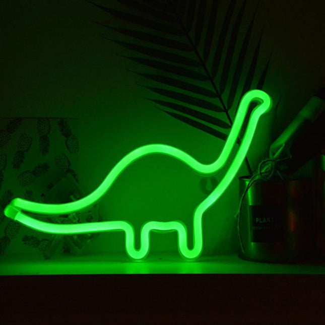 Zielona neonowa lampka nocna dinozaur