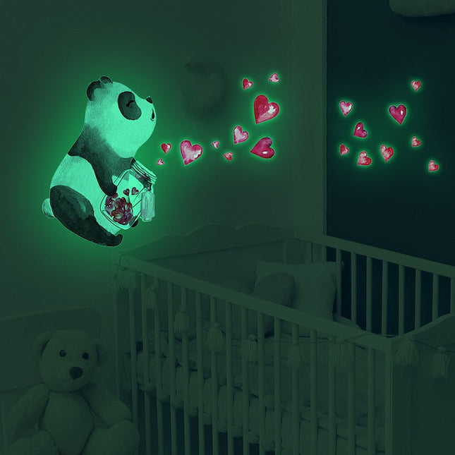 Fluorescencyjne naklejki ścienne z pandą do pokoju
