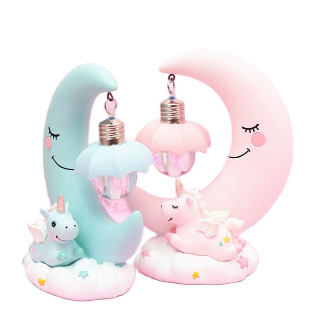 Różowa lampka 3D jednorożec i księżyc