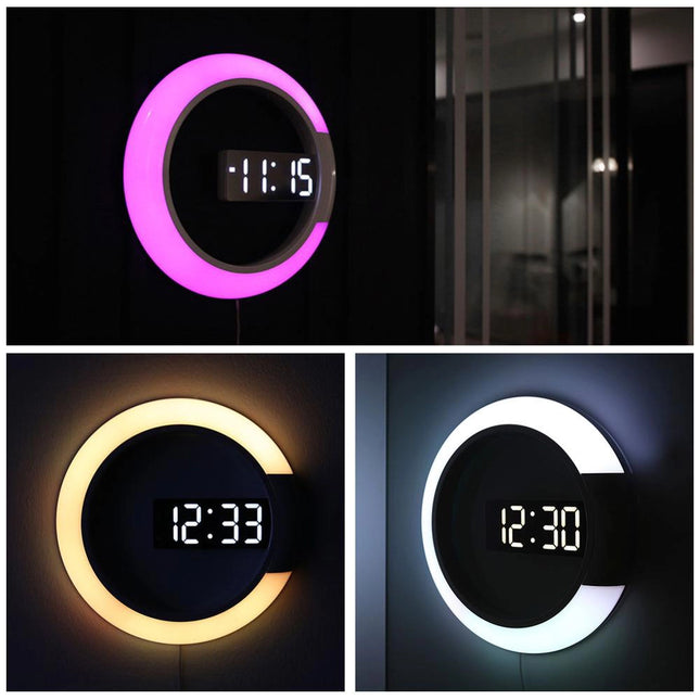 Nowoczesny cyfrowy zegar ścienny LED z alarmem
