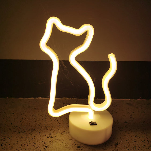 Żółta lampka nocna neon w kształcie kota