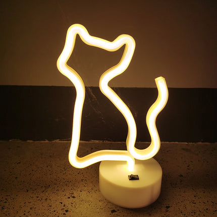 Żółta lampka nocna neon w kształcie kota