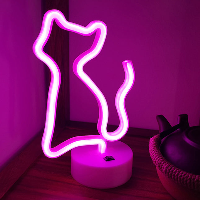 Różowa lampka nocna neon w kształcie kota