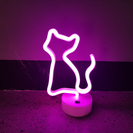 Różowa lampka nocna neon w kształcie kota