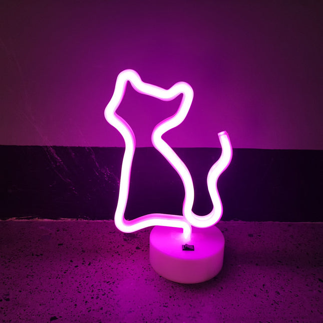 Różowa lampka nocna neon w kształcie kota