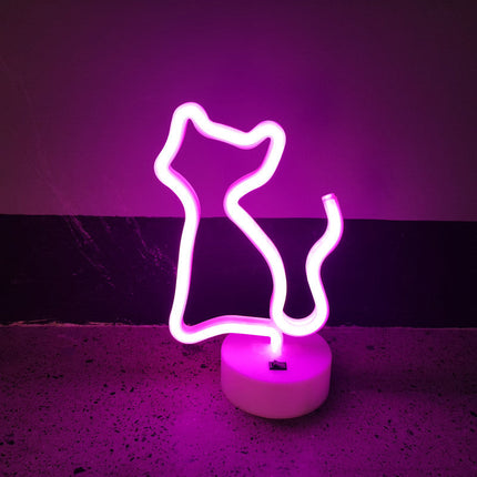Różowa lampka nocna neon w kształcie kota