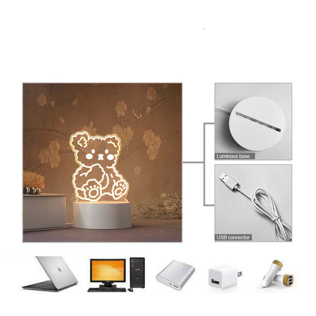 Dekoracyjna lampka 3D śmieszny miś na biurko