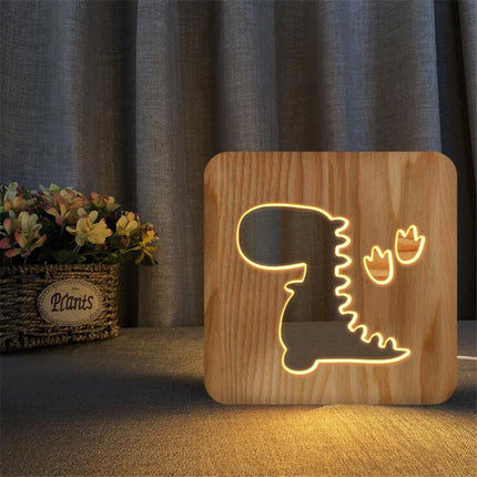 Drewniana lampka LED dinozaur do pokoju dziecka