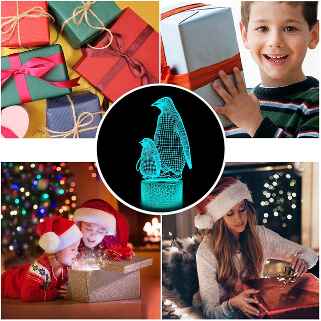 Lampka nocna 3D LED z pingwinami