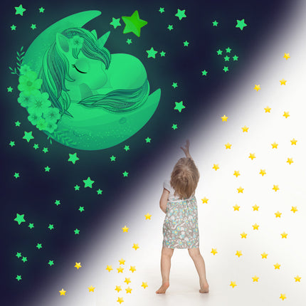 Świecące naklejki na ścianę jednorożec i gwiazdki