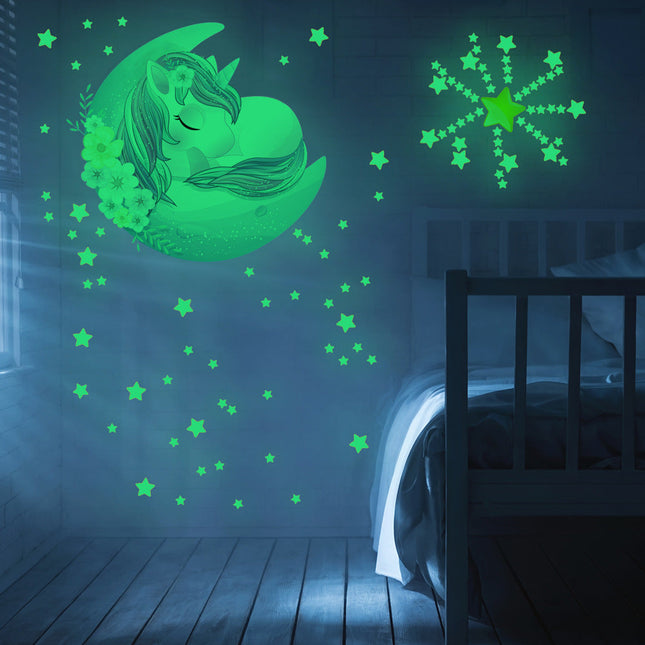 Świecące naklejki na ścianę jednorożec i gwiazdki
