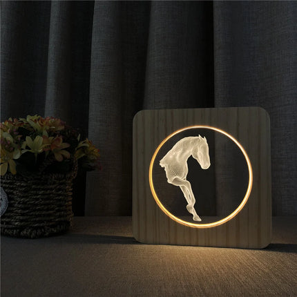 Drewniana lampka nocna 3D na stolik koń