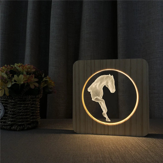 Drewniana lampka nocna 3D na stolik koń