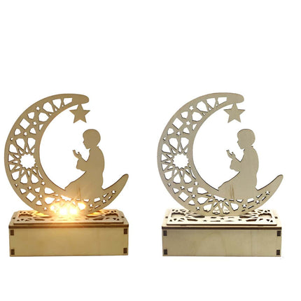 Drewniana lampka dekoracyjna księżyc Ramadan
