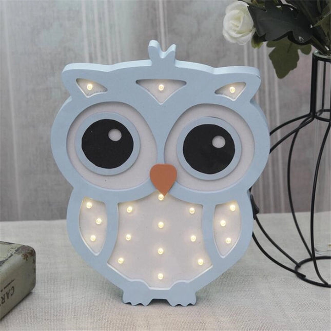 Drewniana lampka nocna LED dla dzieci sowa