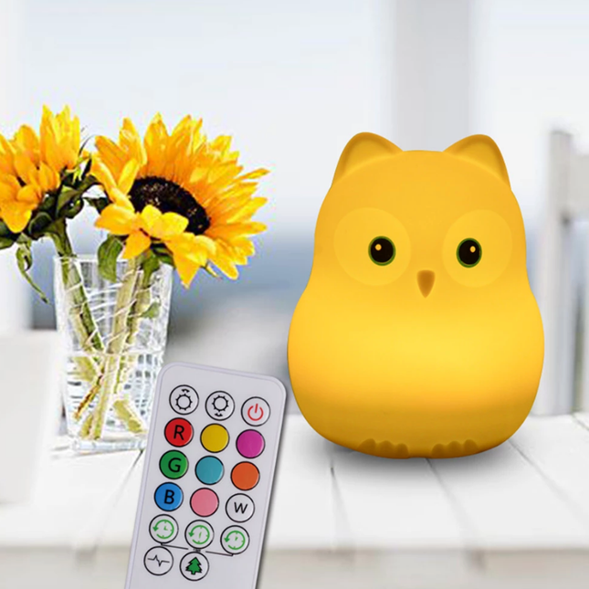 Miękka silikonowa lampka nocna sowa z pilotem