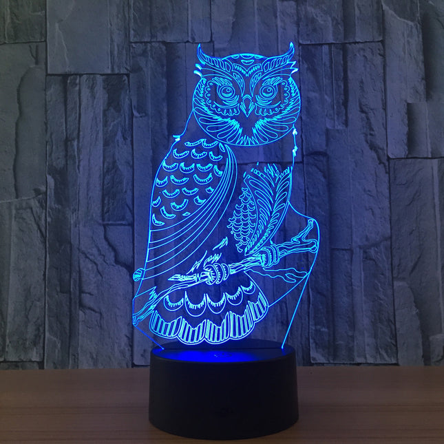 Lampka nocna LED 3D iluzja sowa