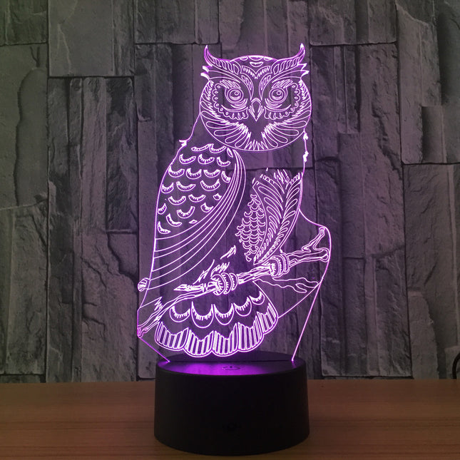 Lampka nocna LED 3D iluzja sowa