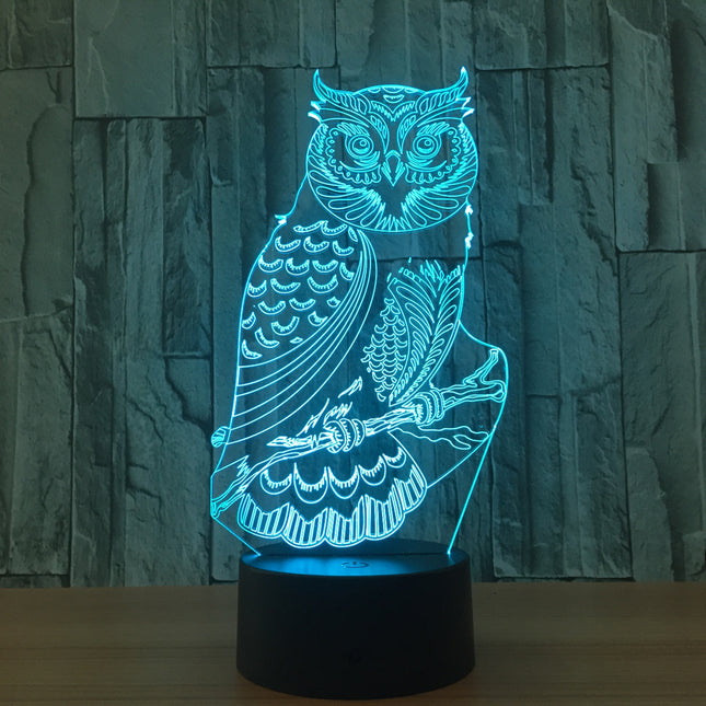 Lampka nocna LED 3D iluzja sowa