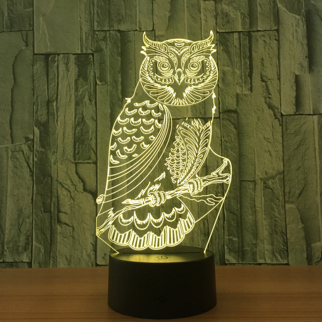Lampka nocna LED 3D iluzja sowa