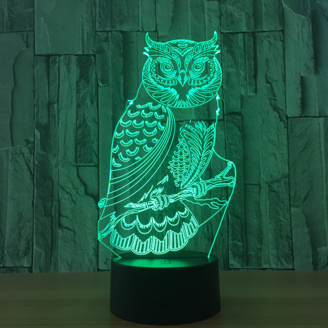 Lampka nocna LED 3D iluzja sowa