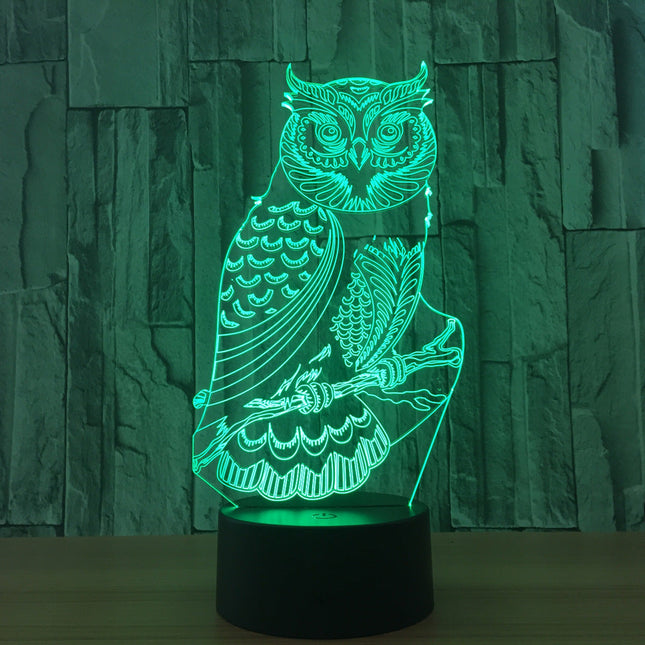 Lampka nocna LED 3D iluzja sowa