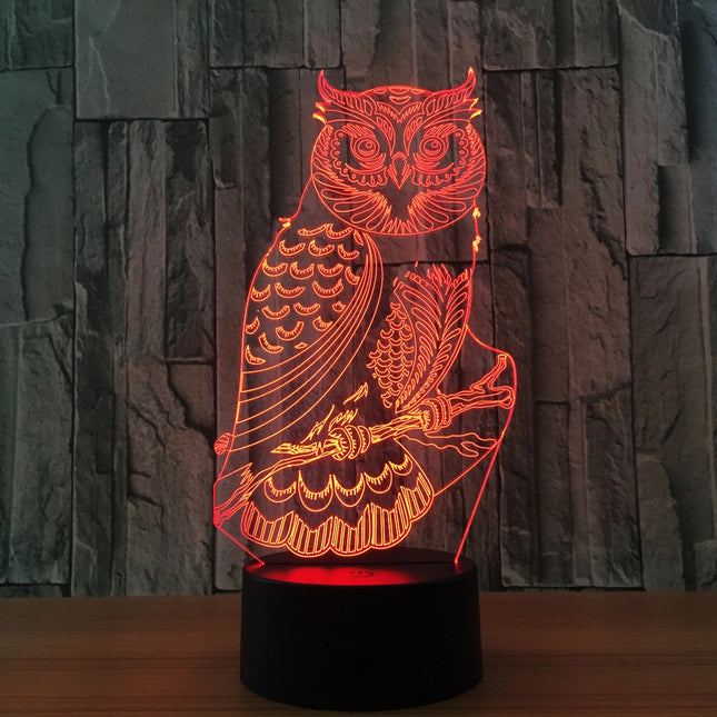 Lampka nocna LED 3D iluzja sowa
