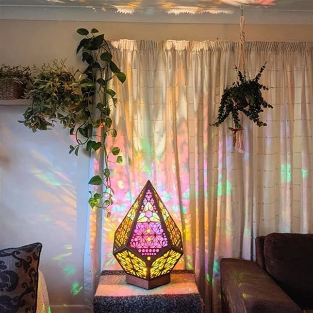 Drewniana lampa diamentowa LED styl boho