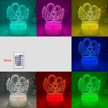 Lampka nocna 3D LED łabędzie w sercu
