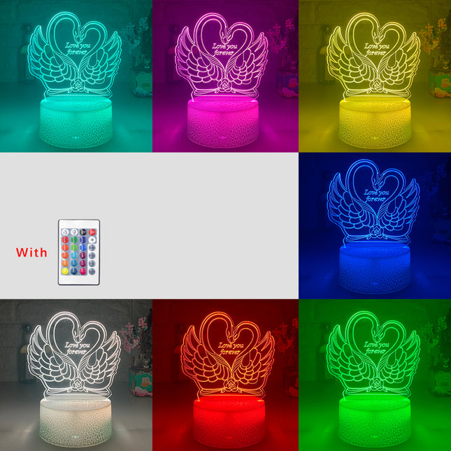 Lampka nocna 3D LED łabędzie w sercu