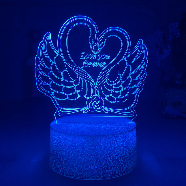 Lampka nocna 3D LED łabędzie w sercu