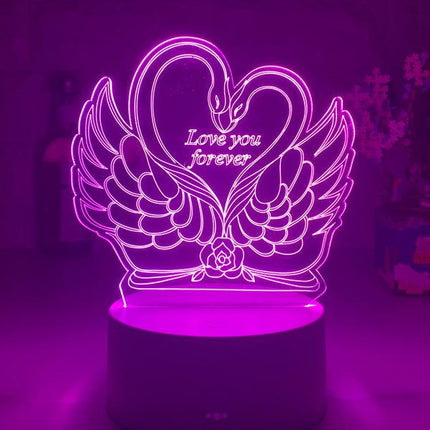Lampka nocna 3D LED łabędzie w sercu