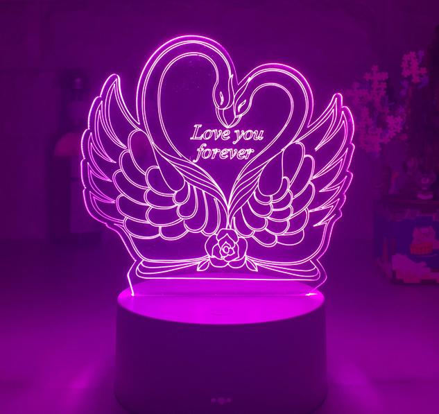 Lampka nocna 3D LED łabędzie w sercu