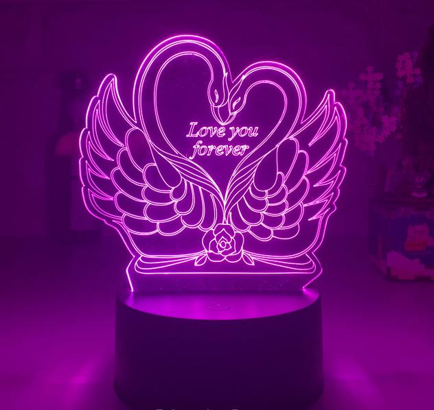 Lampka nocna 3D LED łabędzie w sercu