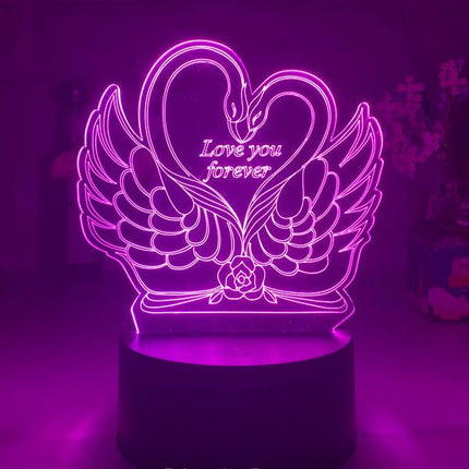 Lampka nocna 3D LED łabędzie w sercu