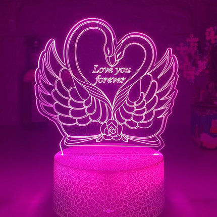 Lampka nocna 3D LED łabędzie w sercu
