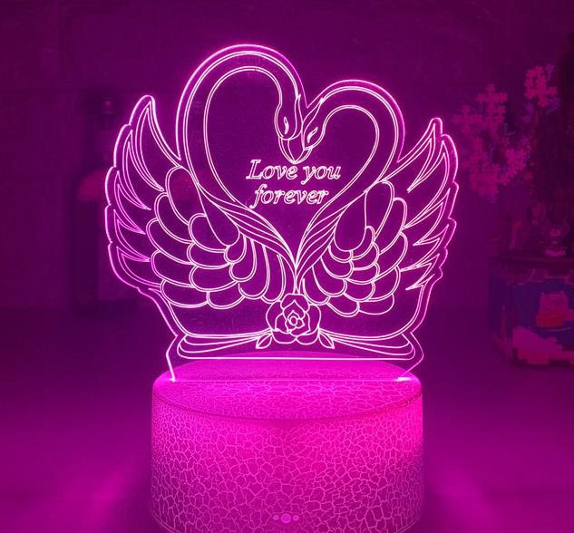 Lampka nocna 3D LED łabędzie w sercu