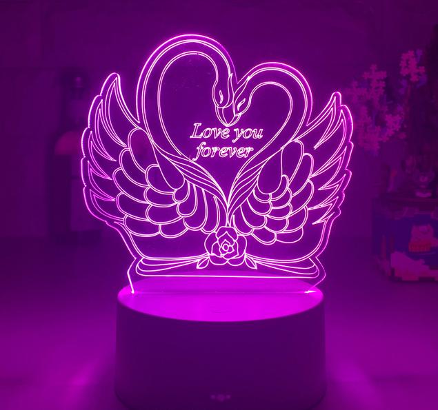 Lampka nocna 3D LED łabędzie w sercu
